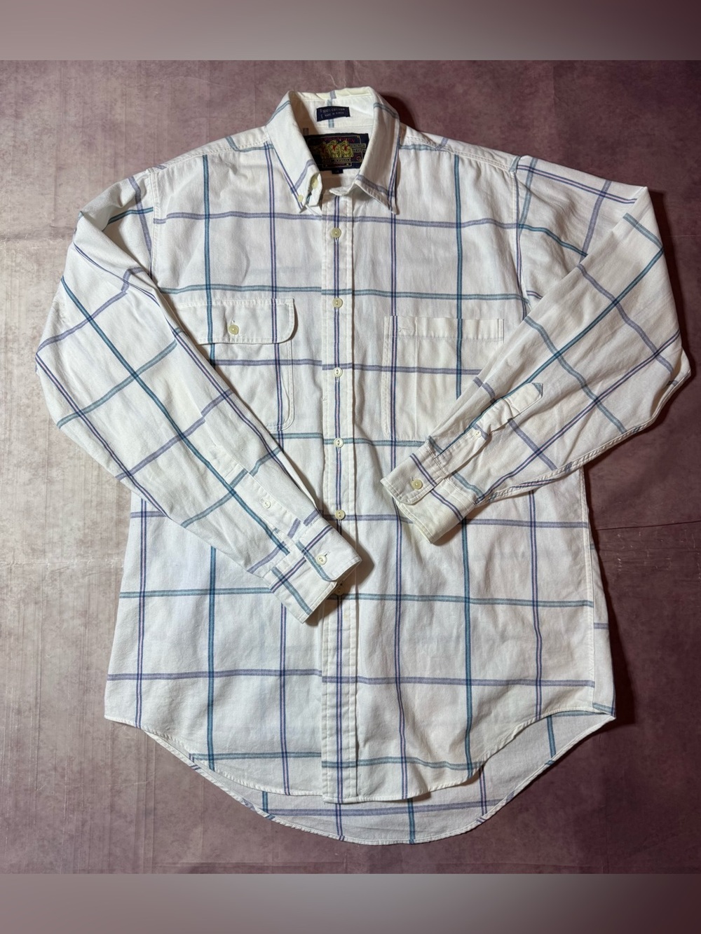 Vintage Chaps Ralph Lauren Plaid Button Down Shirt Rare Old Label Mens M 80s 90s